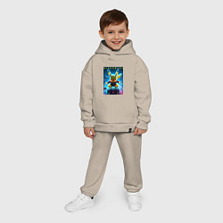 Детский костюм оверсайз Cyber Pikachu - neon glow ai art, цвет: миндальный — фото 2