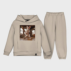 Детский костюм оверсайз Заяц и бейсбол, цвет: миндальный