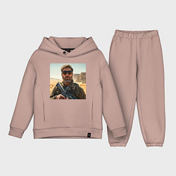 Детский костюм оверсайз Боец с винтовкой, цвет: пыльно-розовый