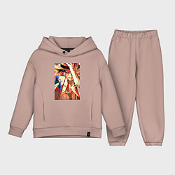 Детский костюм оверсайз Ван-Пис Луффи Монки арт, цвет: пыльно-розовый