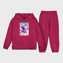 Детский костюм оверсайз Розовый слон под зонтом в облаках, цвет: маджента