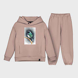 Детский костюм оверсайз Птичка на ветке, цвет: пыльно-розовый