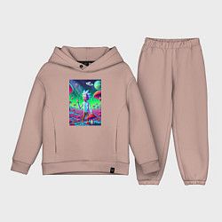 Детский костюм оверсайз Рик потерял Морти на грибной планете, цвет: пыльно-розовый