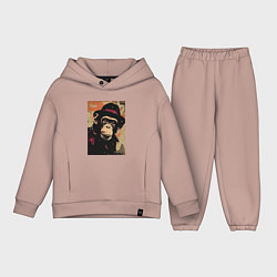 Детский костюм оверсайз Обезьянка детектив в шляпе, цвет: пыльно-розовый