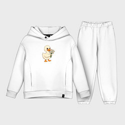 Детский костюм оверсайз Милая уточка с букетом ромашек, цвет: белый