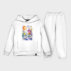 Детский костюм оверсайз Утенок на велосипеде - акварель, цвет: белый