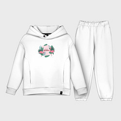 Детский костюм оверсайз Фламинго с надписью привет лето, цвет: белый