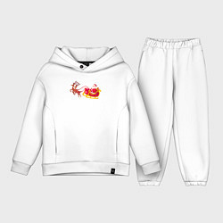 Детский костюм оверсайз Упряжка оленей с дедом морозом, цвет: белый