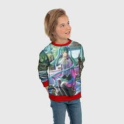 Свитшот детский Мика Хацуне в консерватории в наушниках, цвет: 3D-красный — фото 2