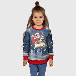Свитшот детский Санта едет на мопсе, цвет: 3D-красный — фото 2