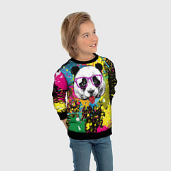 Свитшот детский Панда хипстер в брызгах краски, цвет: 3D-черный — фото 2