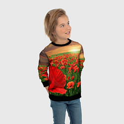 Свитшот детский Красный мак на закате, цвет: 3D-черный — фото 2