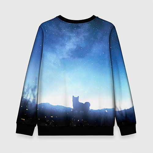 Детский свитшот Силуэт корги ночь космос дымка / 3D-Черный – фото 2