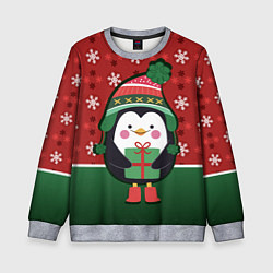 Свитшот детский Пингвин Новый год, цвет: 3D-меланж