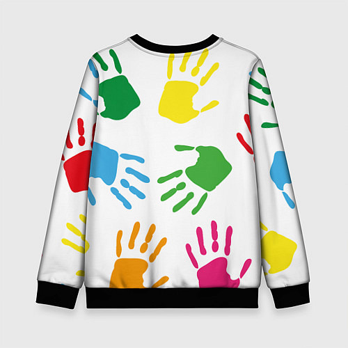 Детский свитшот Цветные ладошки - Детский узор / 3D-Черный – фото 2