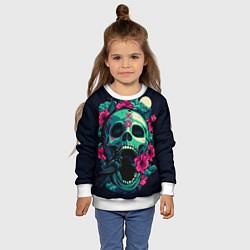 Свитшот детский Череп с Цветами, цвет: 3D-белый — фото 2