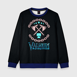 Свитшот детский Valheim лого и цепи, цвет: 3D-синий