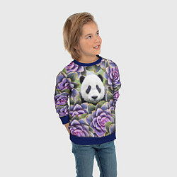 Свитшот детский Панда среди цветов, цвет: 3D-синий — фото 2