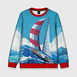 Свитшот детский ПАРУСНИК В МОРЕ ЛЮБЛЮ МОРЕ Z, цвет: 3D-красный