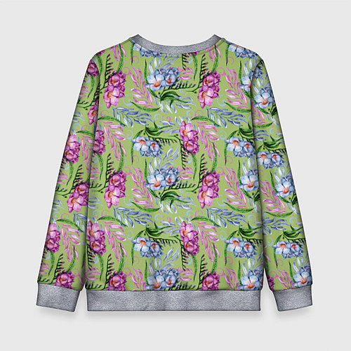 Детский свитшот Акварельные фрезии - фон киви / 3D-Меланж – фото 2