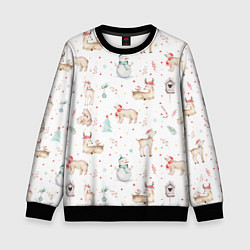 Свитшот детский Паттерн с оленями и медведями, цвет: 3D-черный