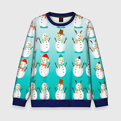 Свитшот детский Веселые снеговички узор, цвет: 3D-синий