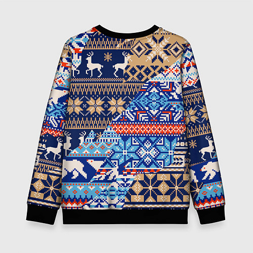 Детский свитшот НОВОГОДНИЙ УЗОР ОЛЕНИ И МЕДВЕДИ НОВЫЙ ГОД 2022 / 3D-Черный – фото 2