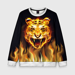 Свитшот детский Тигр В Пламени, цвет: 3D-белый
