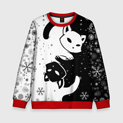 Свитшот детский Новогодние два кота кувыркаются, цвет: 3D-красный