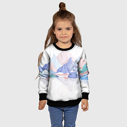 Свитшот детский Разноцветные пастельные оттенки гор в отражении во, цвет: 3D-черный — фото 2