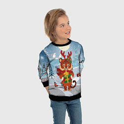 Свитшот детский Тигр с рожками оленя, цвет: 3D-черный — фото 2