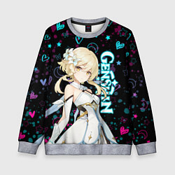 Свитшот детский ГЕНШИН ИМПАКТ ЛЮМИН, НЕОНОВЫЕ СЕРДЕЧКИ, цвет: 3D-меланж