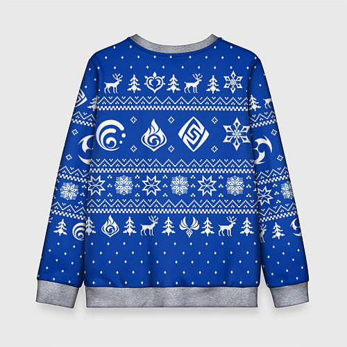 Детский свитшот НОВОГОДНИЙ СВИТЕР GENSHIN IMPACT СИНИЙ / 3D-Меланж – фото 2