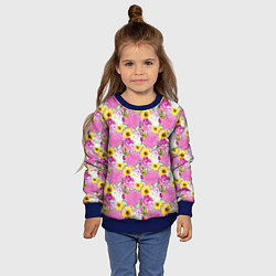 Свитшот детский Полевые фиолетовые и желтые цветочки, цвет: 3D-синий — фото 2