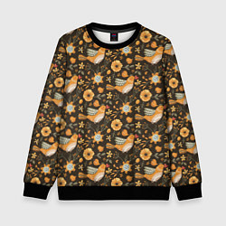 Свитшот детский Подсолнухи и птицы, цвет: 3D-черный