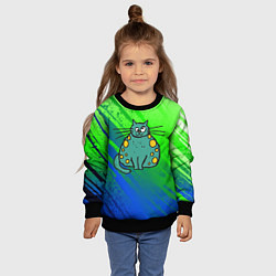 Свитшот детский Прикольный зеленый кот, цвет: 3D-черный — фото 2