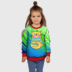 Свитшот детский Желтый кот в зеленую полоску, цвет: 3D-красный — фото 2