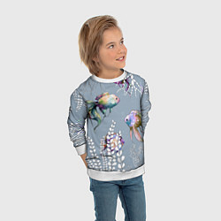 Свитшот детский Разноцветные акварельные рыбки и белые водоросли, цвет: 3D-белый — фото 2