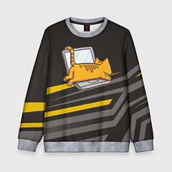 Свитшот детский Котик лежит на ноутбуке, цвет: 3D-меланж