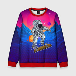 Свитшот детский Космонавт прыгает на скейте, цвет: 3D-красный