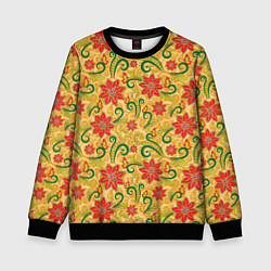 Свитшот детский Оранжевая хохлома, цвет: 3D-черный