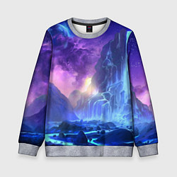 Свитшот детский Фантастический пейзаж Водопад Неон, цвет: 3D-меланж