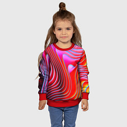 Свитшот детский Разноцветные неоновые полосы Волна Multicolored ne, цвет: 3D-красный — фото 2