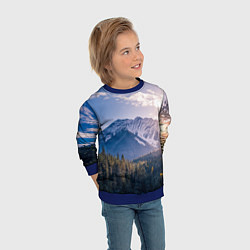Свитшот детский Горы Лес Солнце, цвет: 3D-синий — фото 2