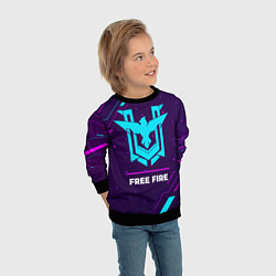 Свитшот детский Символ Free Fire в неоновых цветах на темном фоне, цвет: 3D-черный — фото 2
