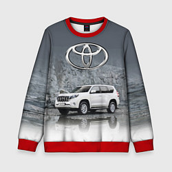 Свитшот детский Toyota Land Cruiser на фоне скалы, цвет: 3D-красный