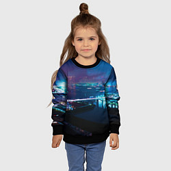 Свитшот детский Неоновый город и мост - Синий, цвет: 3D-черный — фото 2