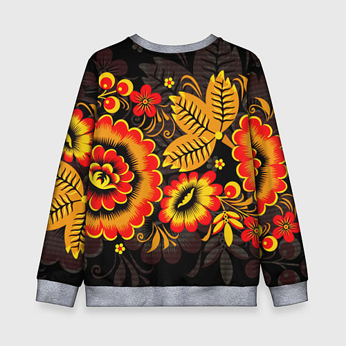 Детский свитшот Хохломская Роспись Цветы На Тёмном Фоне / 3D-Меланж – фото 2