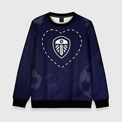 Свитшот детский Лого Leeds United в сердечке на фоне мячей, цвет: 3D-черный