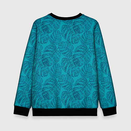 Детский свитшот Синие листья монстеры на голубом / 3D-Черный – фото 2